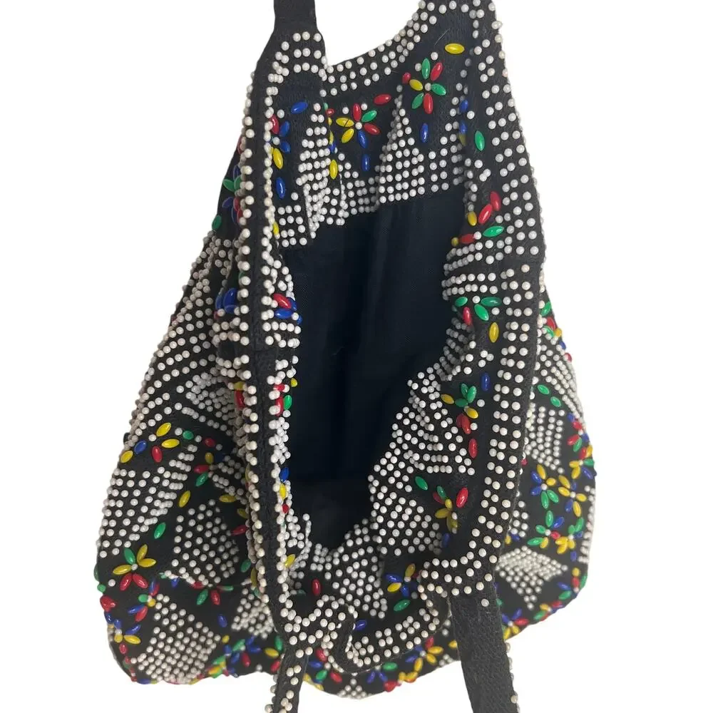 Vintage 70s Candy Dot Drawstring Purse Micro Beaded Mr Jonas Made in Hong Kong